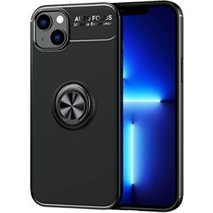 HiClothbo Hoes voor iPhone 14 Max, zachte schokbestendige TPU-beschermhoes met metalen ringstandaard [ondersteunt magnetische autohouder] voor iPhone 14 Max, zwart