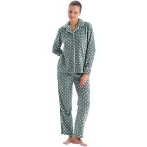 Dagi Dames Light Grey Polka Dot Fleece Shirt en Broek Pyjama Set, S, lichtgrijs, S