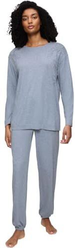 TRIUMPH - Endless Comfort - Lange Pyjama - Blauw - Katoen