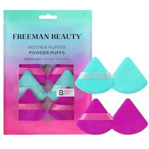 Freeman Moeder Puffer Poeder Puff Set, Make-up Puffs Voor Geperst of Los Poeder, Zachte Driehoek Poeder Puffs Met Vinger Band, Veganistisch & Wreedvrij 8 Count