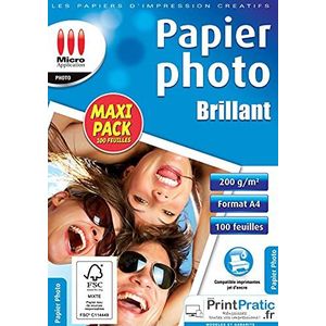 Fotopapier glanzend – Maxi Pack 100 vellen fotopapier glanzend A4, 200 g/m², sneldrogend, afdrukken – 9600 dpi, compatibel met inkjetprinters, FSC-gecertificeerd papier – micro-toepassing