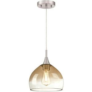 Westinghouse Lighting 63669, hanglamp met 1 lamp voor binnen, uitvoering in geborsteld nikkel met barnsteenkleurig en helder glas