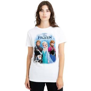 mandarin creative ltd Frozen poster met Elsa, Anna, Kristoff en Olaf dames T-shirt, wit, XX-Large, Wit, XXL