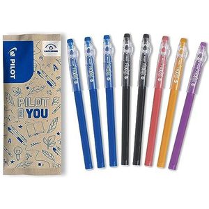 PILOT - FriXion Ball Stick Set met 8 stiften - uitwisbare gelinkt - 3 blauw, 2 zwart, 1 koraal, 1 oranje, 1 violet - De voordelige FriXion pen - om in het etui op te bergen - schoolbenodigdheden