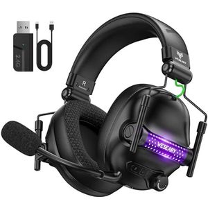 WESEARY WG2 Draadloze Gaming Hoofdtelefoon, 2,4 GHz Gaming Hoofdtelefoon met Microfoon voor PS5, PS4, PC, Switch, Mac, Mobile, PS5 Hoofdtelefoon met Stereo, Bluetooth-hoofdtelefoon met RGB-licht, 50