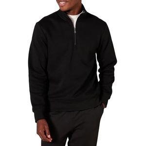 Amazon Essentials Men's Fleecesweatshirt met lange mouwen en kwartrits, Zwart, XL