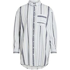 Vila Dames VIETNI L/S Long Shirt Blouse, Cloud Dancer/Stripes: Navy Blazer Combo, 38