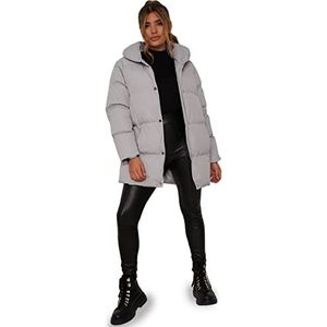 Chi Chi London Gewatteerde Puffer jas voor dames met capuchon in grijs, 14, Grijs, 40