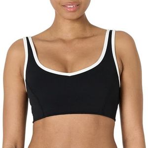 Amazon Essentials Active FormFlex Boterachtige sportbeha met lichte ondersteuning voor dames, met V-hals en contrasterende afwerking, Zwart/Wit, XXL