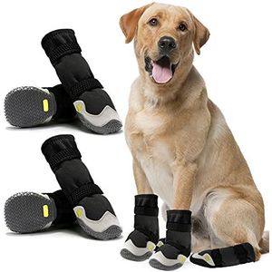 AQH Hondenschoenen, 4 stuks, ademende laarzen voor honden met reflecterende riemen, microvezel, leer, rubber, ruitvormige zool, hondenpootbescherming, (C, 7#)