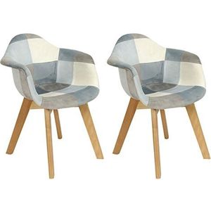 Home Deco Kids – Set met 2 stoelen patchwork voor kinderen Leonie blauw – 44,3 x 58 x 42,5 cm – zithoogte 34 cm.
