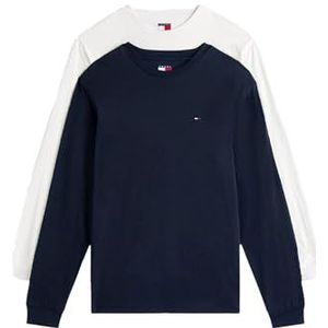 Tommy Jeans Heren TJM Slim 2PACK L/S EXT DM0DM22148 L/S T-Shirt, Multi (Dark Night Navy/Ecru), 3XL, Multi (Donker Nacht Navy/Ecru), 3XL grote maten