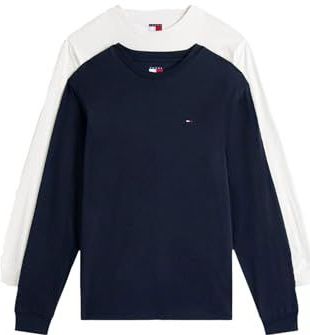 Tommy Jeans Heren TJM Slim 2PACK L/S EXT DM0DM22148 L/S T-Shirt, Multi (Dark Night Navy/Ecru), 3XL, Multi (Donker Nacht Navy/Ecru), 3XL grote maten