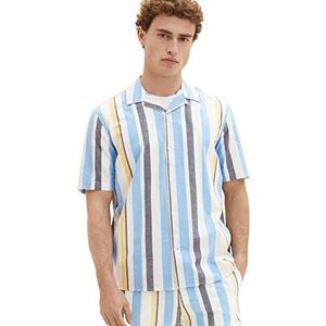TOM TAILOR Heren Comfort Fit Shirt met korte mouwen met strepen, 31778 - Blue Multicolor Big Stripe, S