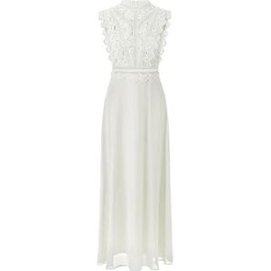 Apart avondjurk met kant en transparant rugpand, Crème, 34