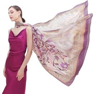 DANA XU Women's 100% Mulberry Silk Pashmina Shawl and Wraps Extra Large Floral Scarf for Evening Dresses, Soft Oversized