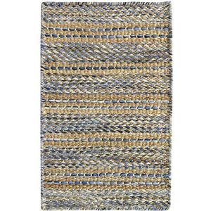 HAMID - Olivia Yute-tapijt, wol en jute, handgeweven voor woonkamer, slaapkamer, woonkamer, blauw gemêleerd (40 x 60 cm)