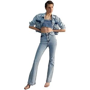 Trendyol Vrouwen hoge taille flare been flare jeans, blauw,42, Blauw, 68