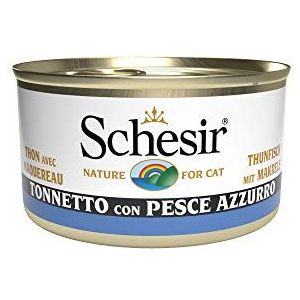Schesir, Natvoer voor volwassen katten met smaak tonijn met blauwe vis, filets in zachte gelei - totaal 2,04 kg (24 blikjes van 85 g)