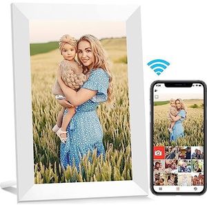 AEEZO 10.1 inch Digitale Fotolijst WiFi met 16GB Opslagruimte IPS Touchscreen Smart Cloud Fotolijst Voor Eenvoudige Installatie via de Gratis Frameo App voor Het Delen van Foto's of Video's, Automatisch Roteren en Ophangen aan De Muur (Wit)