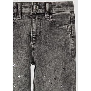 Jeans - Hoog Model - Wijde Pijpen - Regular Fit - Paillettendetail - Used-effect