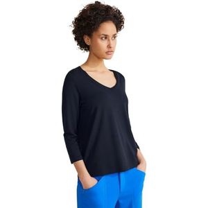Street One Basic W.Knit Look Damesshirt met V-hals, blauw (deep blue), 38
