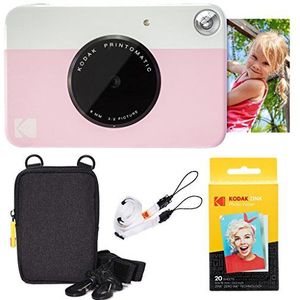 KODAK Printomatic Instant Camera (Roze) Basisbundel + Zink Papier (20 Vellen) + Deluxe Case