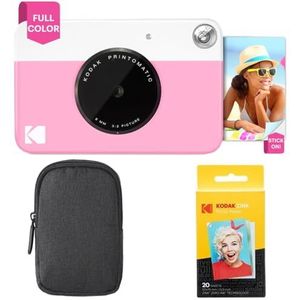 KODAK Printomatic Instant Camera (Roze) Basisbundel + Zink Papier (20 Vellen) + Deluxe Case