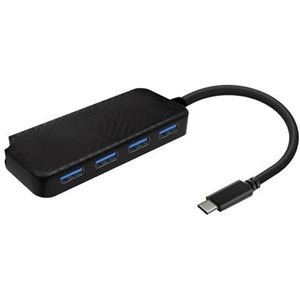 USB 3.1 USB-C hub, 4 poorten, 15 cm lengte, zwart, ideaal voor het uitbreiden van verbindingen en snelle gegevensoverdracht.