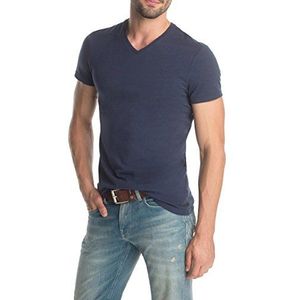 edc by ESPRIT Heren T-shirt basic V-hals slim fit, blauw (Retro Navy 446), XXL