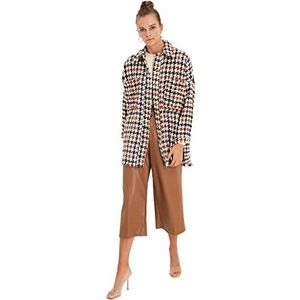 Trendyol Gekleurde oversize Goose Foot Patroon Kwastjes Coats Jas, meerkleurig, Large Dames, Veelkleurig, L
