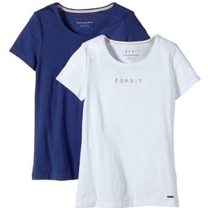 ESPRIT Dames T-shirt 044EE1K057 dubbelpak, pak van 2, blauw (Viola Blue 403), L