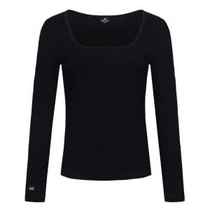 Madnezz House Dames T-shirt met lange mouwen, vierkante hals, lange mouwen, zwart, L