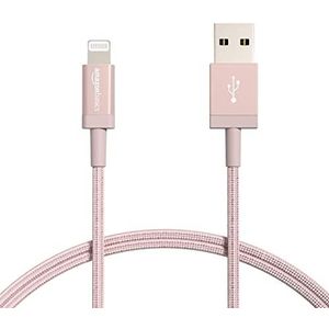 Amazon Basics Lightning-naar-USB-A-kabel van gevlochten nylon, MFi-gecertificeerde iPhone-oplader, roségoud, 0,9 m (verpakking van 2 stuks)