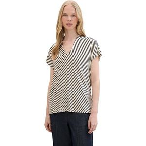 TOM TAILOR T-shirt voor dames, 35347 - Beige Navy Stripe, XXS