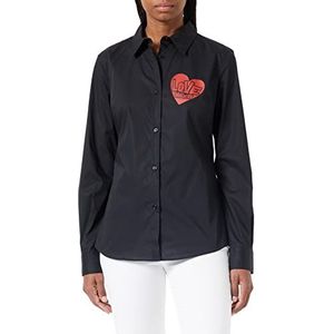 Love Moschino Dames slim fit lange mouwen met rode hartprint. Shirt, zwart, 42
