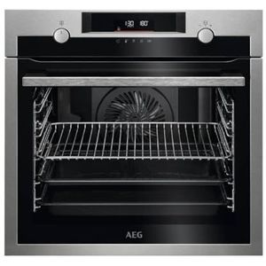 AEG BPE555360M Multifunctionele elektrische oven, pyrolytische reiniging, serie 6000, 10 functies, multi-level koken, snel opwarmen, snel scherm, capaciteit 71 liter, roestvrij staal, A+