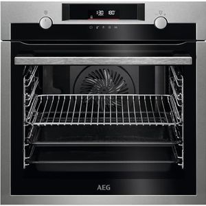 AEG BPE555360M Multifunctionele elektrische oven, pyrolytische reiniging, serie 6000, 10 functies, multi-level koken, snel opwarmen, snel scherm, capaciteit 71 liter, roestvrij staal, A+