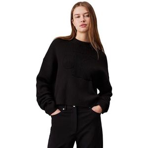 Calvin Klein Jeans Dames Logo Intarsia Regular Sweater Pullover, zwart., M