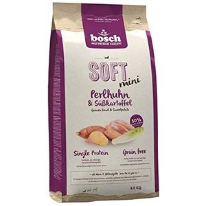 Bosch HPC Soft Mini parelhoen en zoete aardappel, halfvochtig hondenvoer voor volwassen honden van kleine rassen, enkele proteïne, grain-vrij, 1 x 1 kg