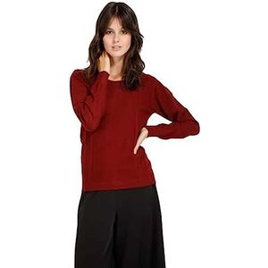 Bonateks, Opengewerkte trui met ronde hals, bordeaux, maat: XL - 40% kasjmier, 45% viscose, 15% elastaan, rood, XL