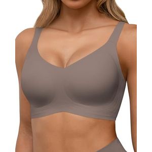 HORISUN Naadloze beha, volledige afdekking, draadloze push-up beha voor dames, comfortabele bralettes met V-hals en ondersteuning, grijs, 4XL