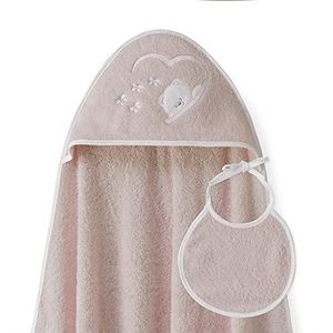 Baby capuchonbadhanddoek met capuchon met babydak - beer Farfalles lichtroze