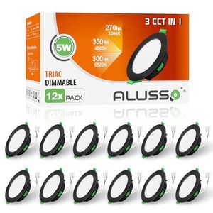 ALUSSO LED Inbouwspot Ultra Flat 5W IP44 Warm Wit 3000K Neutraal Wit 4000K Koel Wit 6500K, 30mm ultra vlak, Ø75-85mm, AC 220-240V, 400 Lumen, Inbouwverlichting, Badkamer, Keuken, Zwart, 12 Stuks
