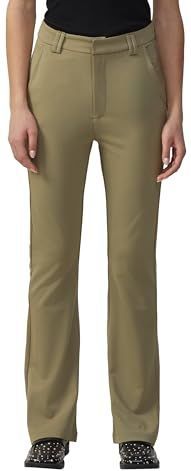 QS Damesbroek met bootcut, elastisch en trendy voor casual en kantoor, olijfgroen, 34W / 32L