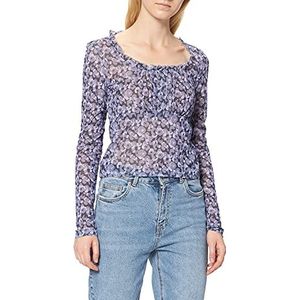 NA-KD Dames Frill Detail Mesh Top Shirt, Violet bloem, 3XL