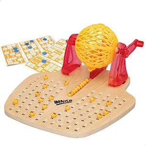 Colorbaby CB Games 49666 Hand-Bingo van hout, bordspel voor kinderen en volwassenen, bingospel, familiespellen, rood, klassieke bordspellen/bingo spelen