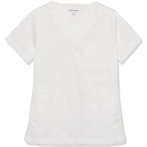 Amazon Essentials Dames Classic Fit V-hals korte mouw scrub top (verkrijgbaar in grote maten), wit, XS