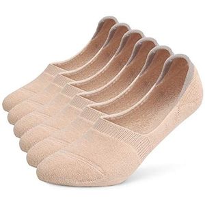 Leotruny 6 paar Unisex Dikke Kussen Atletische Katoen Antislip Laag Gesneden Platte Liner No Show Sokken, C05-beige, Medium