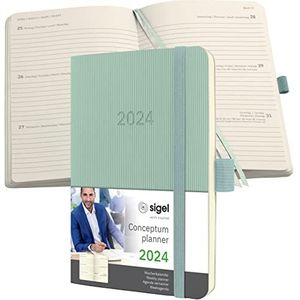SIGEL C2439 weekkalender 2024, ca. A6, groen, softcover, 176 pagina's, elastiek, penlus, archieftas, PEFC-gecertificeerd, conceptum